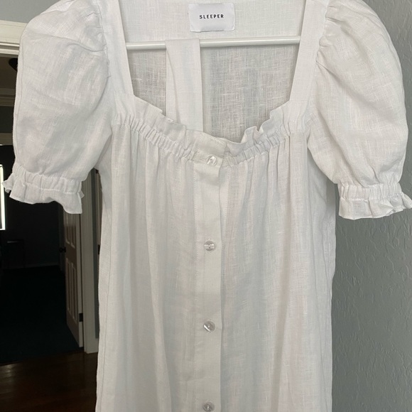 Sleeper white linen dress with puff sleeves & belt - Picture 3 of 3